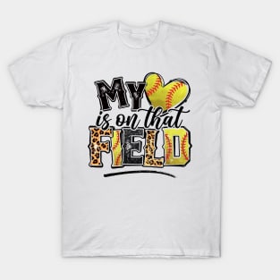 My Heart Is On That Field Softball Leopard Tee Softball Mom T-Shirt